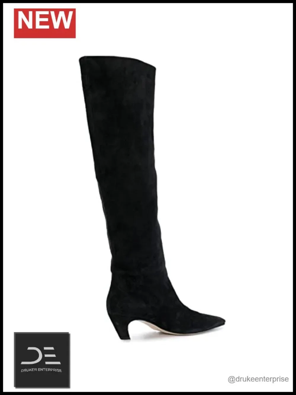 Women Over Knee Boots Square Toe Kitten Heel Pull On Pleated Matte Leather Wide